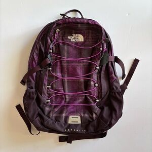 The North Face Borealis Backpack Purple Plaid Print Womens Hiking College Preppy